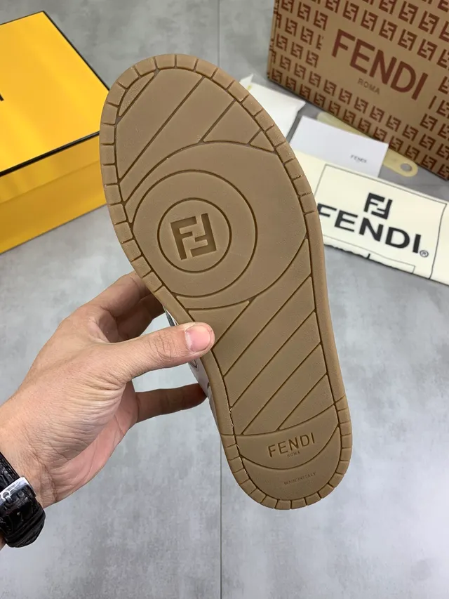 Fendi Sneakers White Beige Mint Green Perforated Leather Lifestyle Sneakers