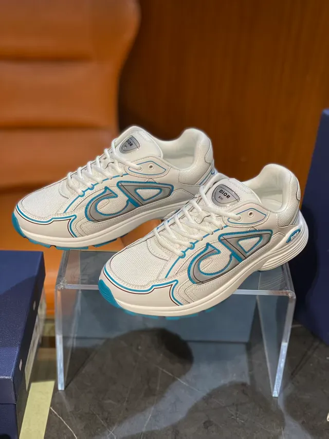Dior White Blue Mesh And Synthetic Upper Piping Outsole Chunky Sneakers