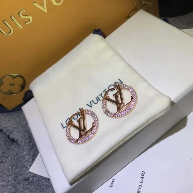 Louis Vuitton Gold Pink Circular Hoop Pavé Crystal Earrings
