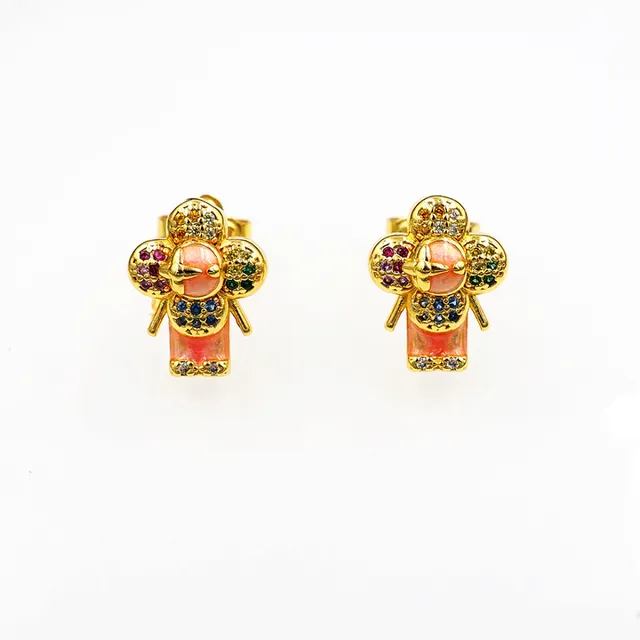 Gold-Tone Multicolor Enamel Floral Figural Stud Earrings