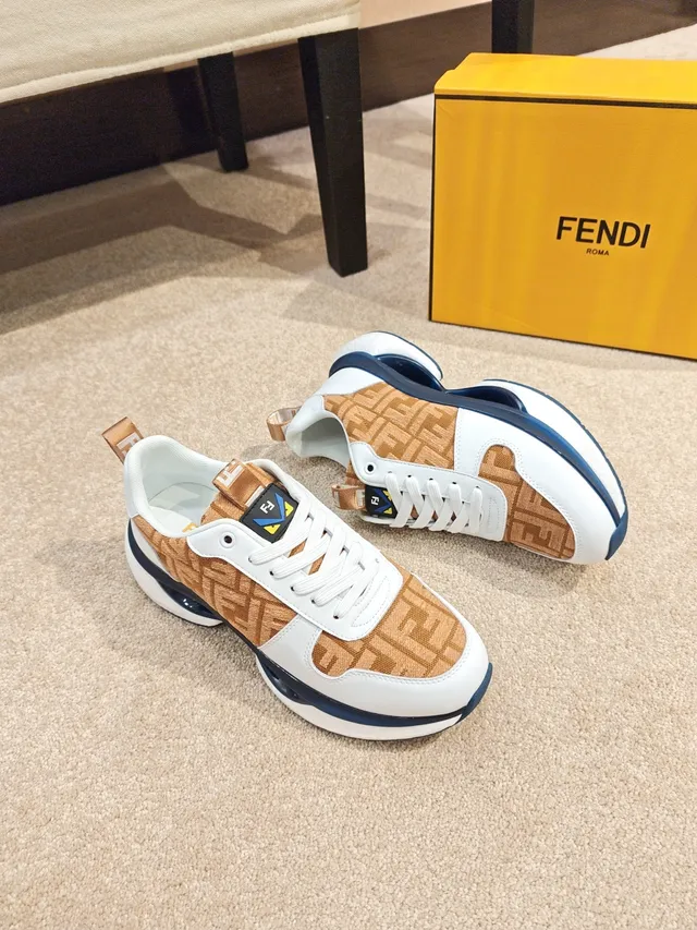 Fendi Monogram Textile and White Leather Chunky Sneaker