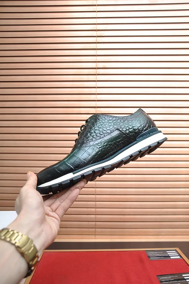 Berluti Green Crocodile-Embossed Cap-Toe Derby Shoes