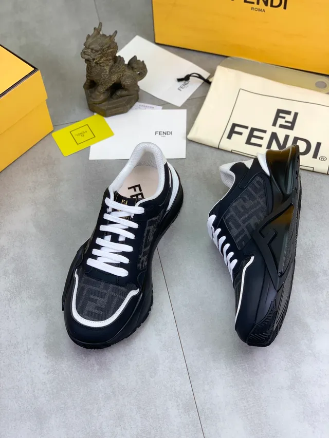Fendi Monogrammed Mesh and Leather Chunky Sneaker