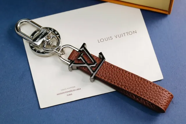 Louis Vuitton LV Monogram Keychain Black White Leather Strap Metal Charm Phone Case