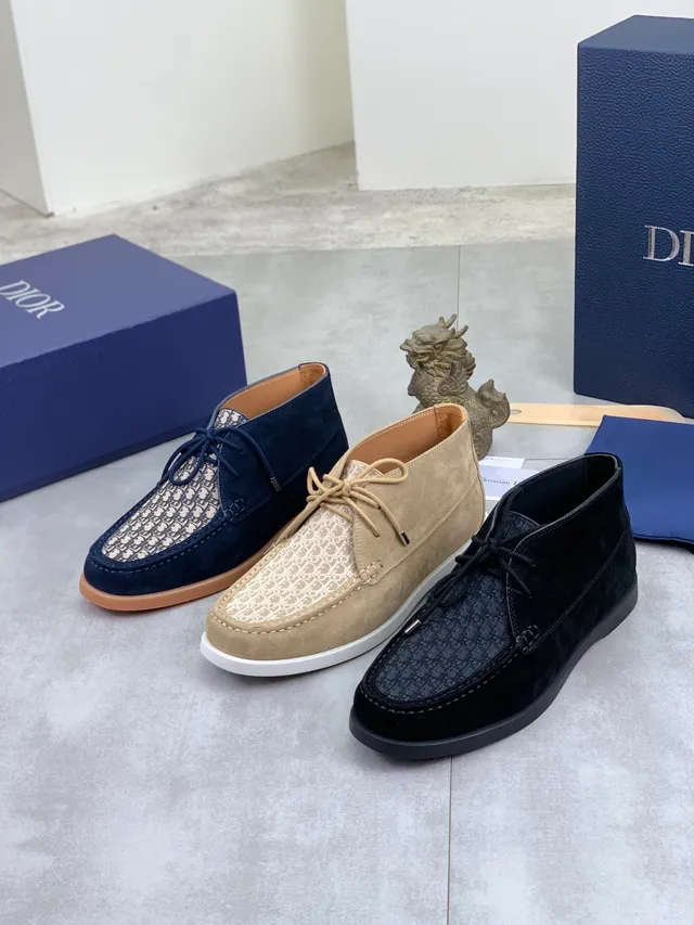 Dior Navy Suede Oblique Jacquard Lace-Up Boat Shoe