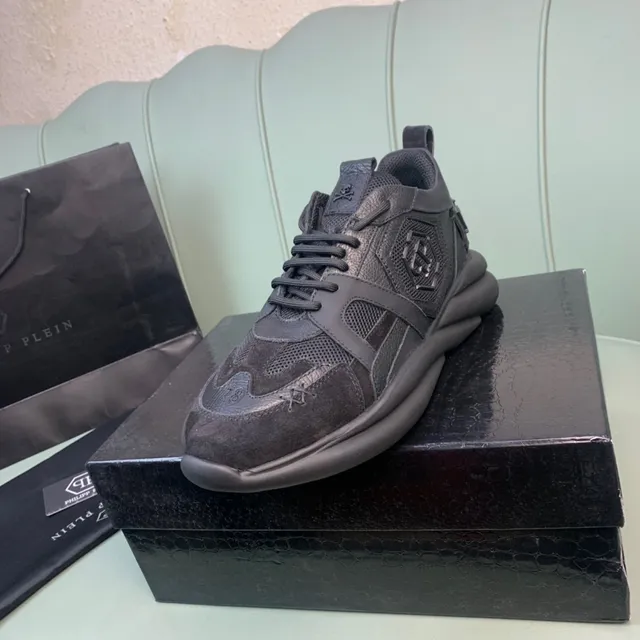 Philipp Plein Black Sole Mixed-Material Upper Chunky Sneakers