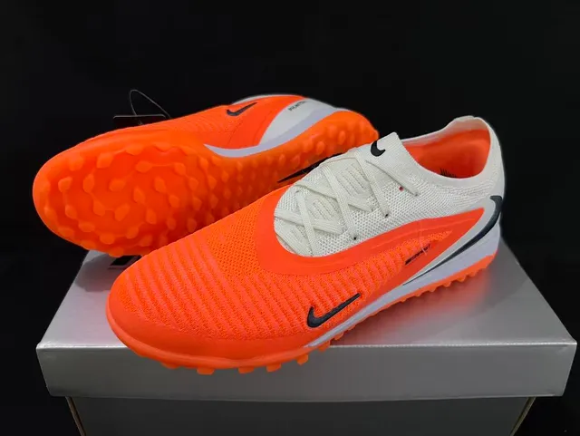 Nike Orange White Knit Upper Asymmetrical Lacing Turf Soccer Shoes
