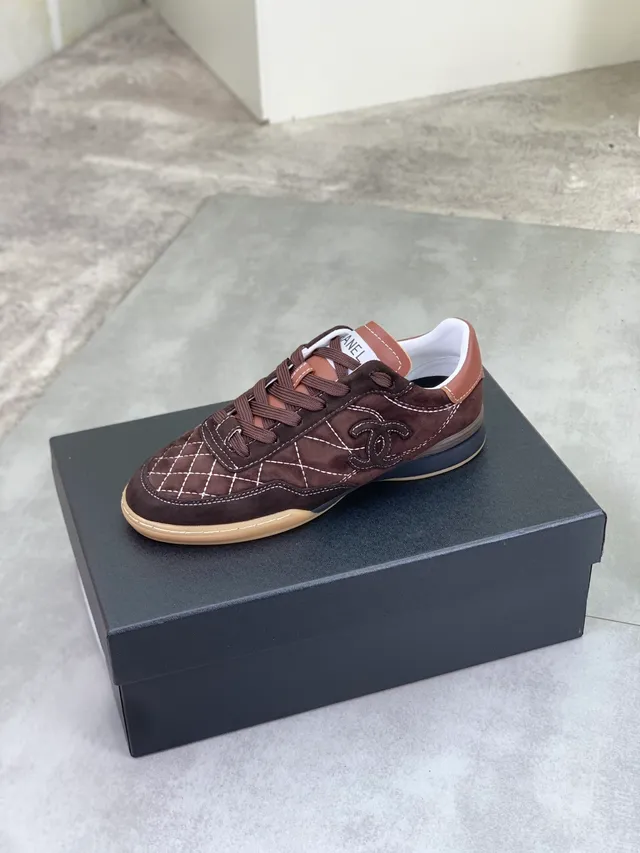 Chanel Lifestyle Sneaker Brown Beige Quilted Suede White Contrast Stitching Lifestyle Sneakers