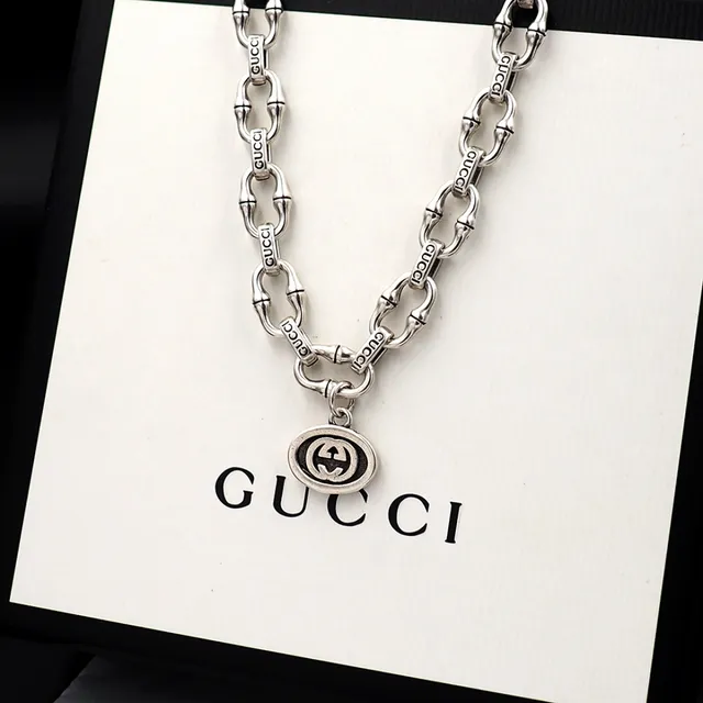 Gucci Ophidia Silver White Bamboo-Link Chain Engraved Branding Necklace