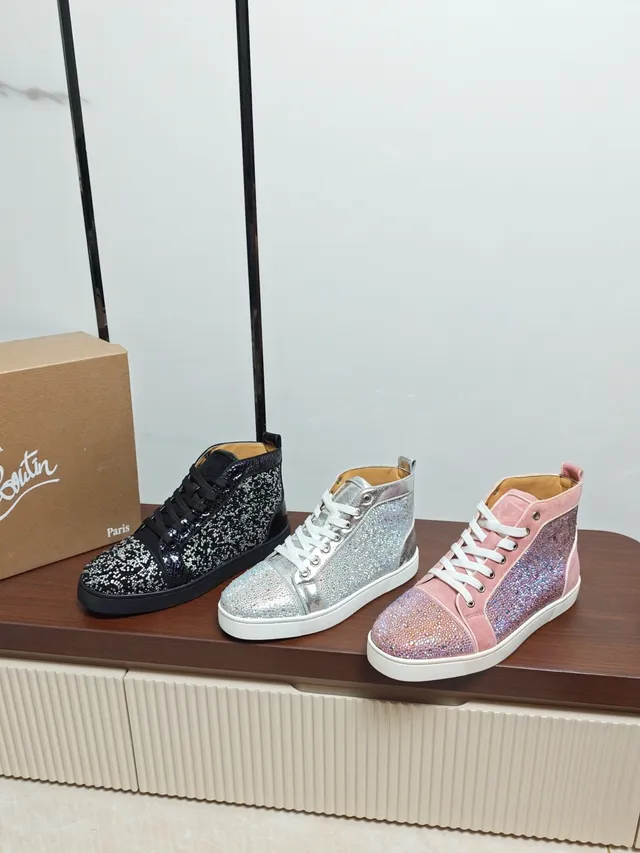 Christian Louboutin Sequined Snakeskin High-Top Sneaker