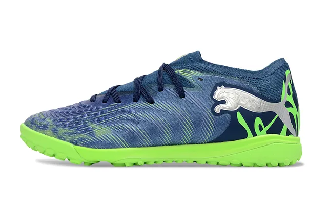 Puma Future Z Navy Green Knit Upper Asymmetrical Lacing Turf Soccer Shoes