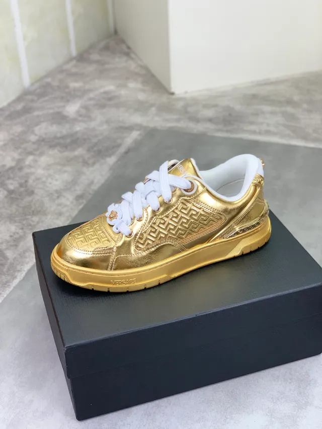 Versace Odissea Metallic Gold Embossed Greca Lifestyle Sneakers