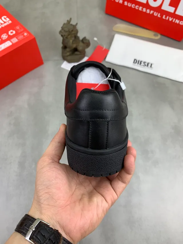 Diesel Black Leather Paneled Platform Sneaker