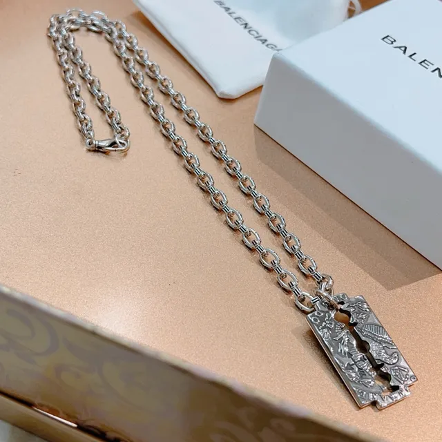 Balenciaga Razor Blade Pendant Silver Chain Necklace