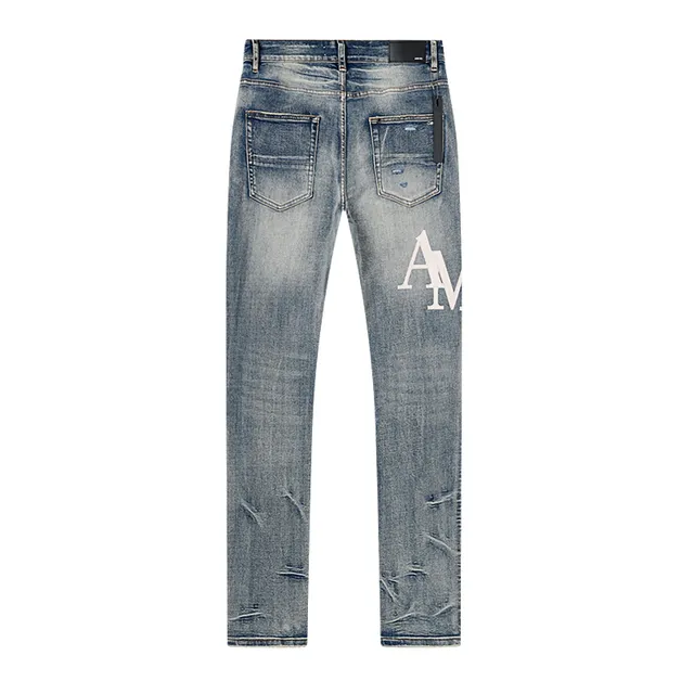 Amiri Blue White Distressed Graphic-Print Jeans