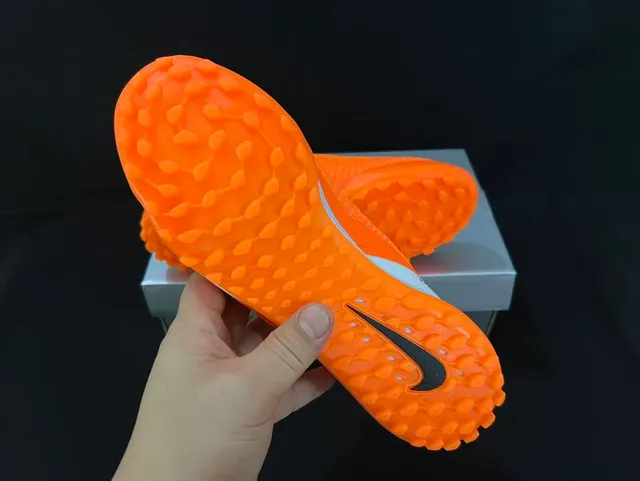 Nike Orange White Knit Upper Asymmetrical Lacing Turf Soccer Shoes