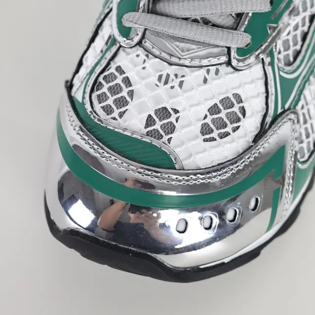 ASICS Green Silver Metallic Mesh Cage Forest Synthetic Overlays Running Shoes