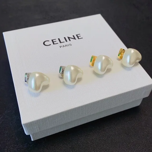 Celine Heart-Shaped Pearl and Gold-Tone Stud Earrings