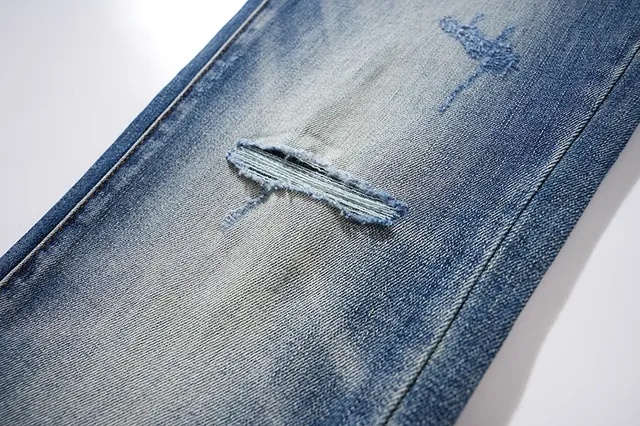 Purple Brand Distressed Slim-Tapered Blue Jeans