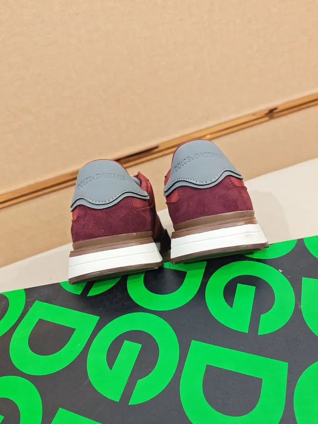 Dolce & Gabbana Burgundy Gray Suede Upper Interlocked DG Logo Lifestyle Sneakers