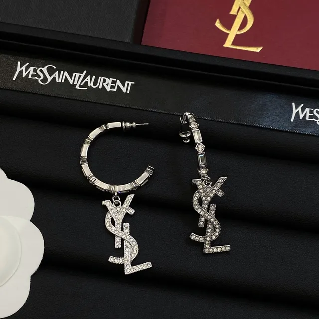 Saint Laurent YSL Monogram Crystal Pavé Dangling Earrings