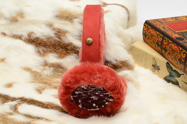 UGG Classic Red Purple Plush Shearling-Lined Rounded Ear Cups Beanie