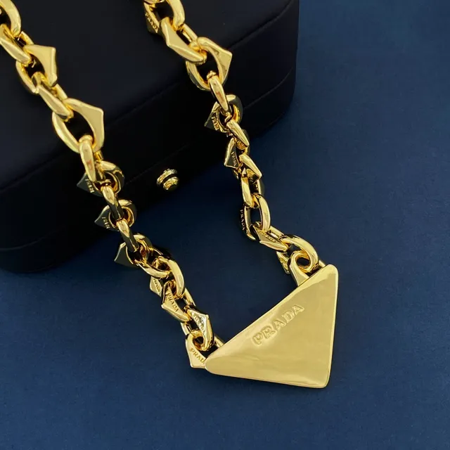 Prada Triangle Pendant Gold-Tone Chain Necklace