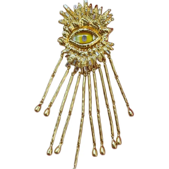 Gold Yellow Metal Eye Motif Centerpiece Brooch