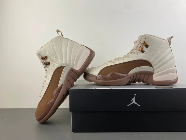 Air Jordan 12 Off-White and Brown Leather Basketball Shoes