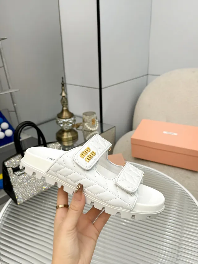 Miu Miu Wander Quilted Double-Strap Slide Slippers