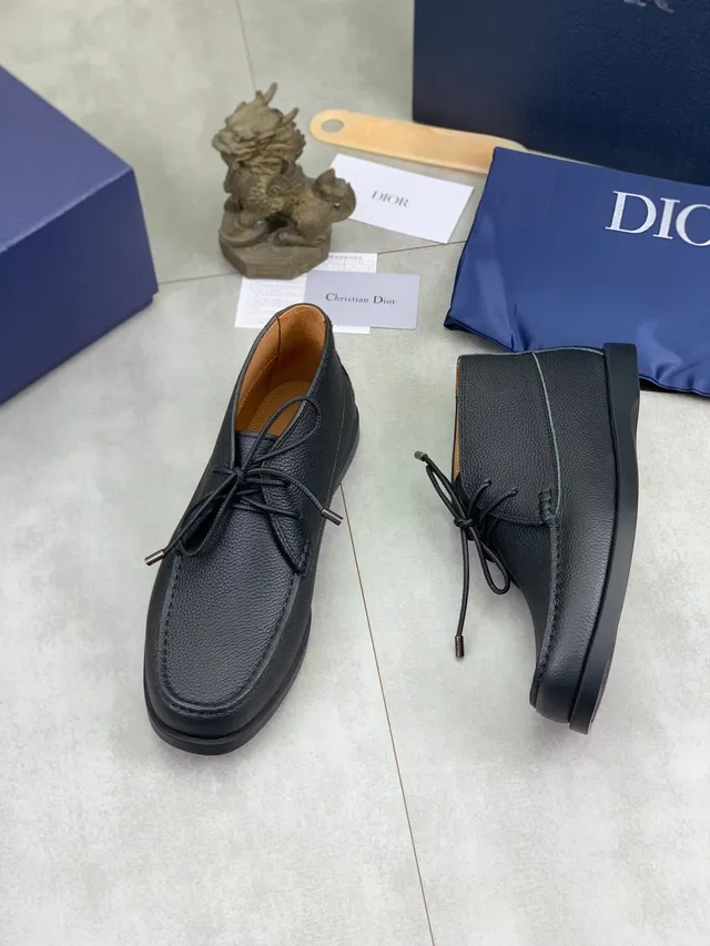 Dior Black Brown Pebbled Leather Tasseled Lace-Up Boat Shoes