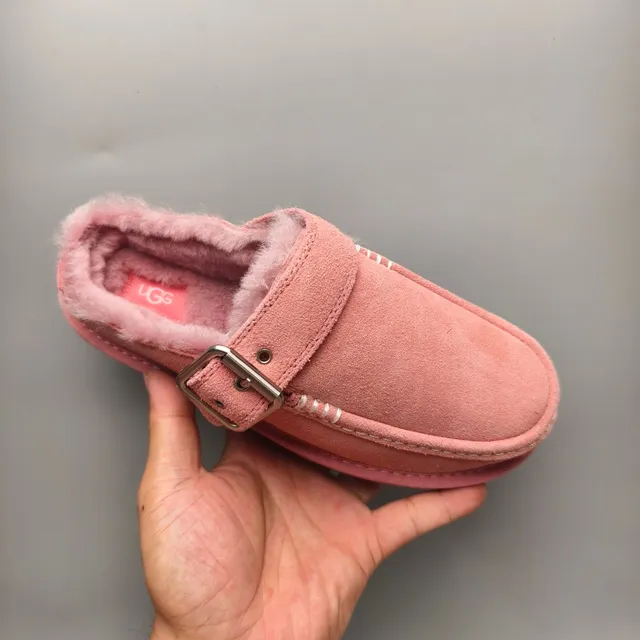 UGG Tasman Pink Suede Shearling-Lined Buckle Loafer