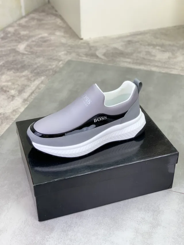Hugo Boss Gray White Slip-On Platform Sole Lifestyle Sneakers