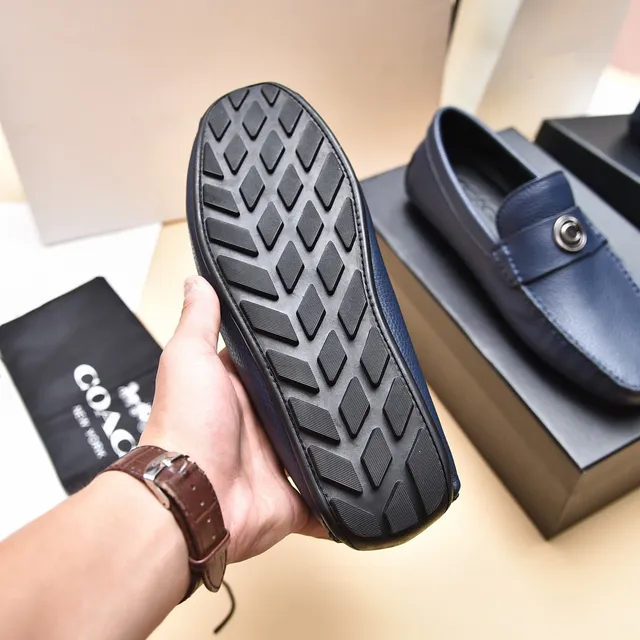 Coach Navy Silver Pebbled Leather Single Strap Loafer