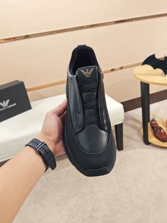 Emporio Armani Black Slip-On Leather Platform Sneaker
