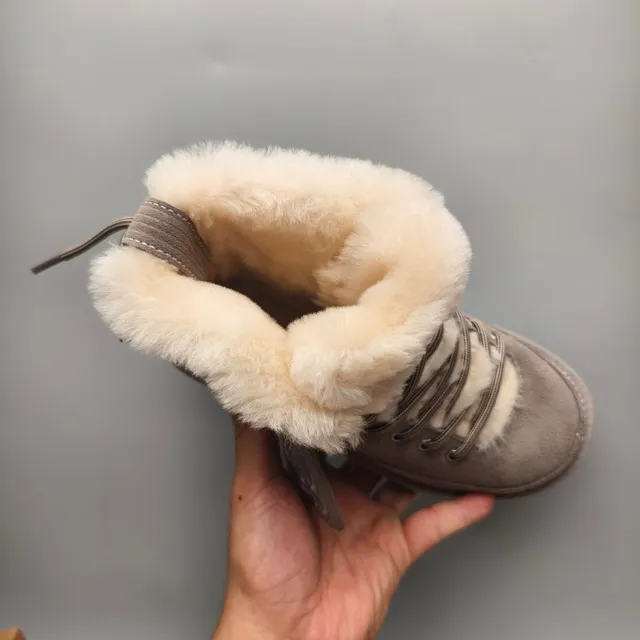 UGG Lace-Up Shearling-Lined Gray Suede Snow Boots