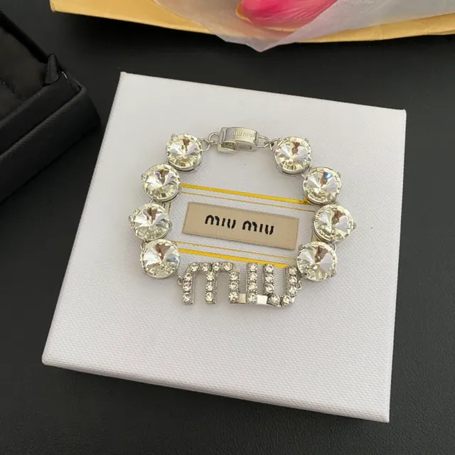Miu Miu Crystal Logo Bracelet Silver-Tone Metal Bracelet