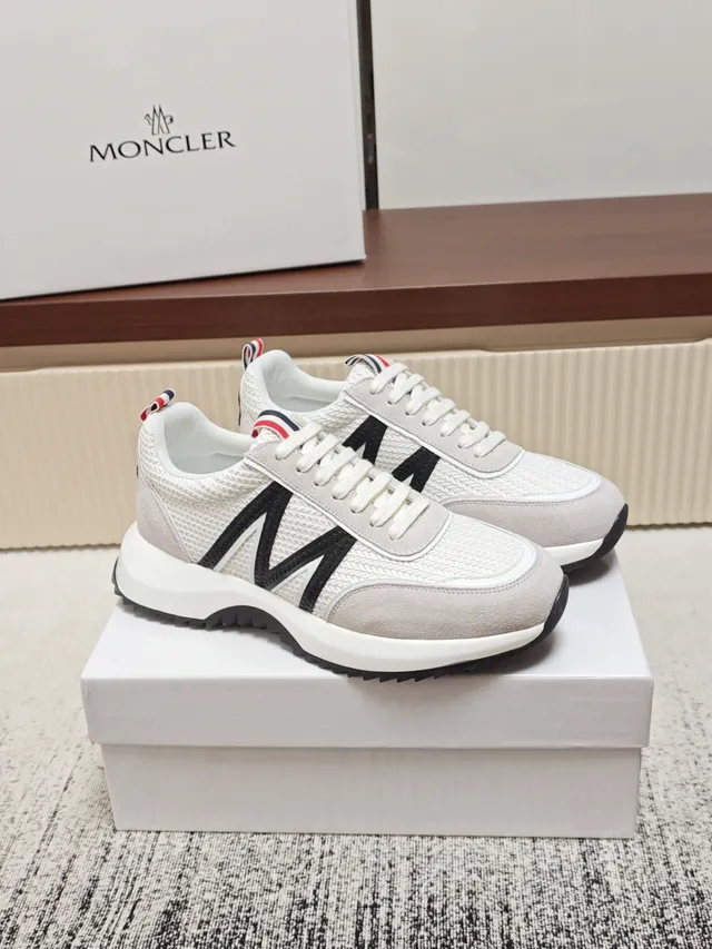 Moncler Beige Black Textile-Suede Hybrid Upper Bold 'M' Side Logo Sneakers