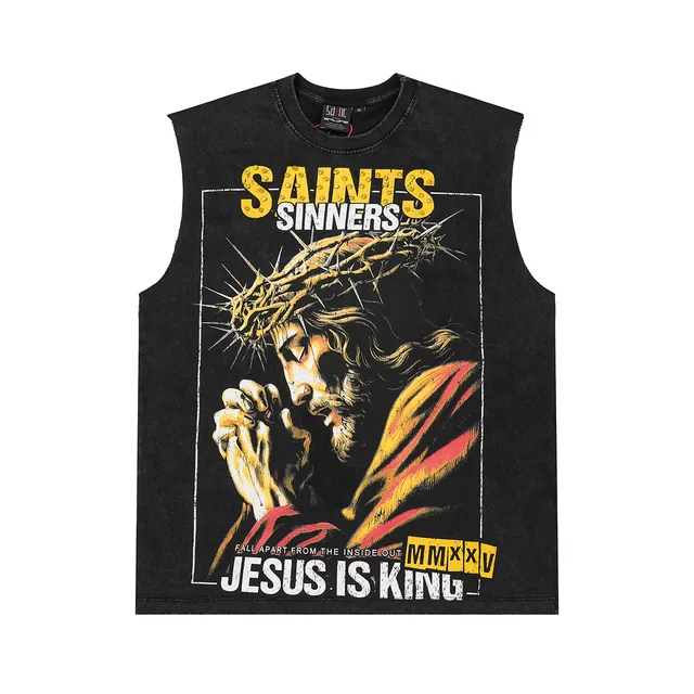 Blue Black Graphic-Print Sleeveless Vest Top