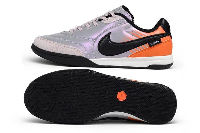 Nike Tiempo Silver Orange Low-Top Iridescent Synthetic Upper Indoor Soccer Shoes