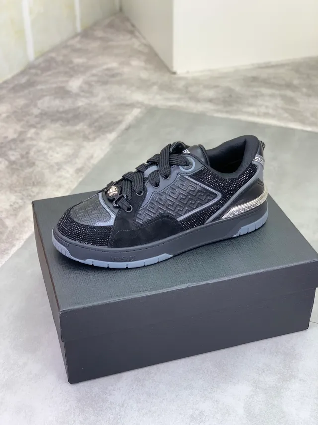 Versace Odissea Black and Silver Greca Pattern Lifestyle Sneakers