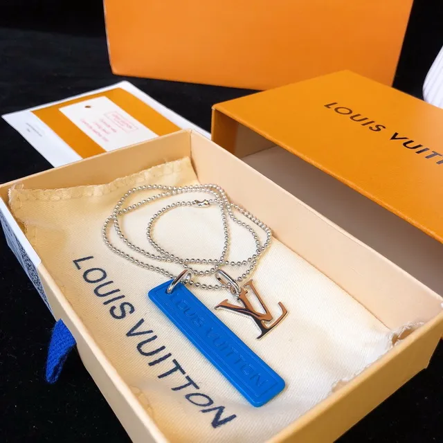 Louis Vuitton Tag Necklace Blue Resin Pendant Necklaces