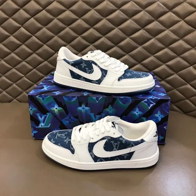Nike Air Jordan 1 Low Denim-Print White Lifestyle Sneakers