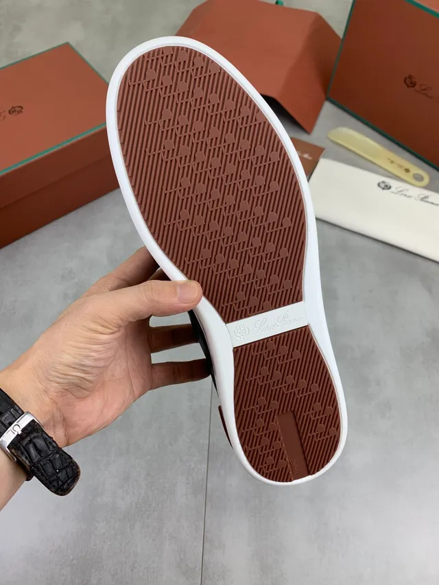 Loro Piana Navy Leather Perforated Toe Lifestyle Sneaker