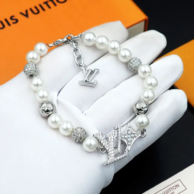 Louis Vuitton Pearl and Pavé LV Monogram Crown Bracelet