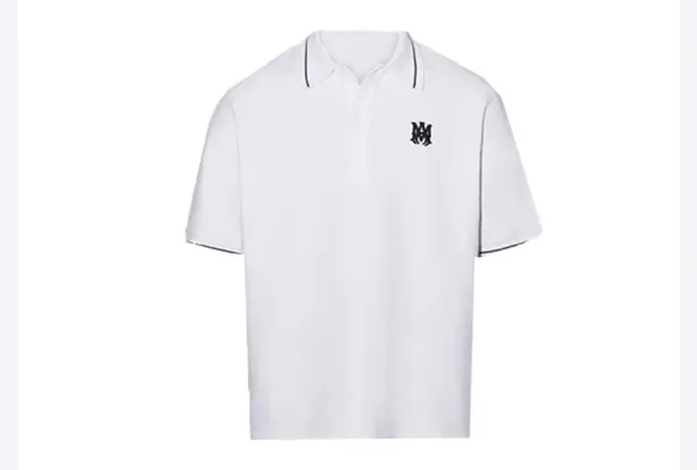 Amiri Monogram Black White Embroidered Contrast Piping Polo Shirt