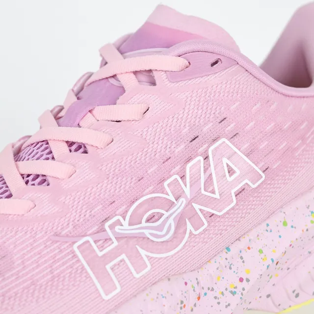 Hoka Pink Yellow Knit Upper Speckled Midsole Running Shoes
