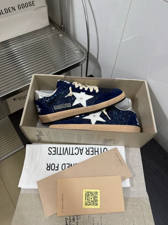 Golden Goose Ball Star Navy Glitter Suede Lifestyle Sneakers