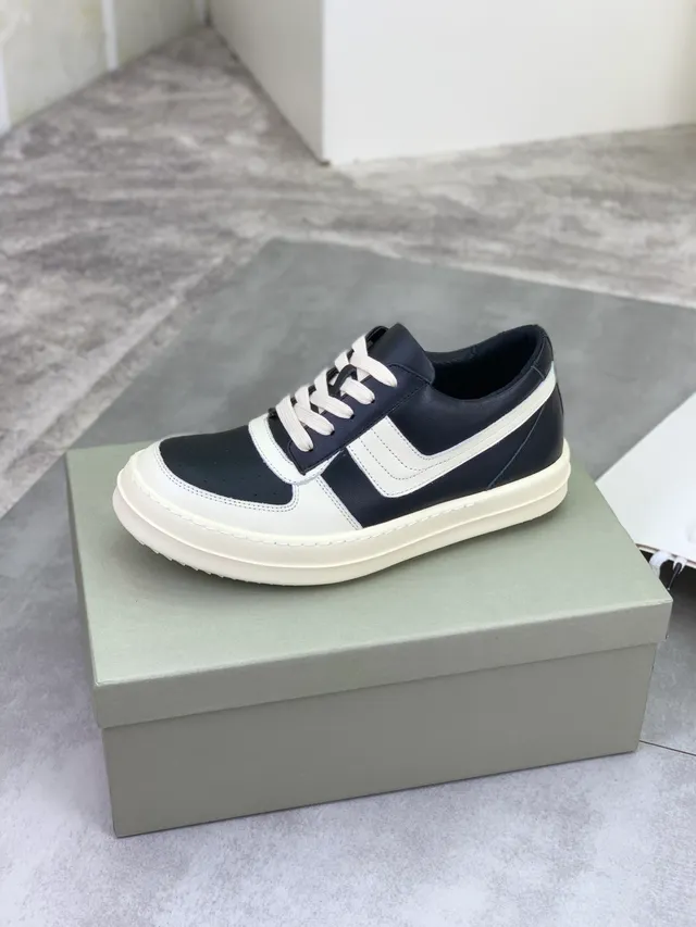 Rick Owens Black Beige Low-Top Platform Perforated Toe Cap Lifestyle Sneakers