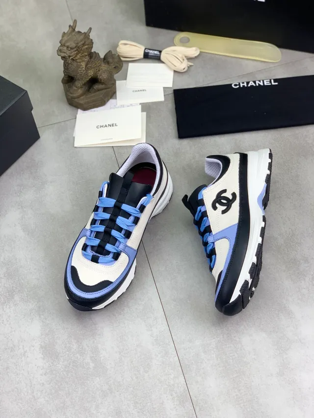 Chanel White Blue Layered Sole Interlocking CC Logo Chunky Sneakers